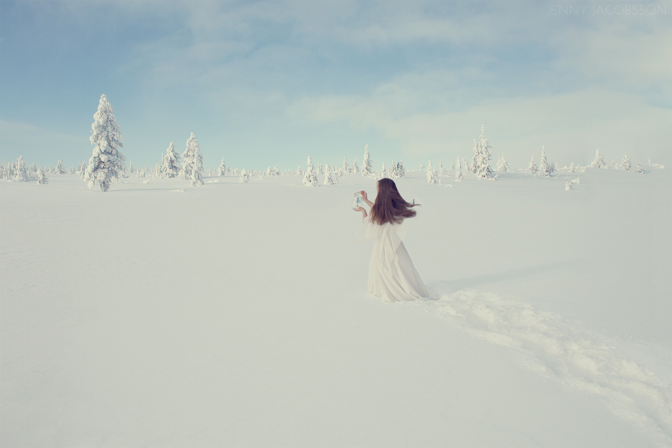 conceptual, portrait, Parallel worlds, butterfly, snow, winter, landscape, angel, death, jar, woman, trees, Sälen