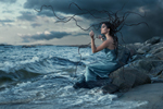 conceptual, portrait, Medusa, siren, dreads, dreadlocks, tentacles, storm, ocean, beach, Göteborg, Rania Rönntoft, mythology